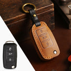Carsine Volkswagen Magotan Lavida Folding Leather Car Key Cover 3 Button Brown / B