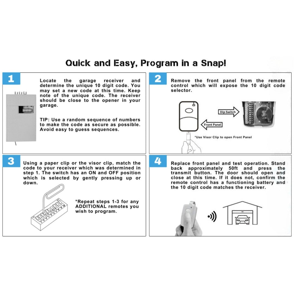 Multicode Linear 308911, 10-DIP-Schalter-Fernbedienung für Toröffner (300 MHz), Multicode-Fernbedienung für Garagentoröffner, Ersatz für Garagentoröffner 