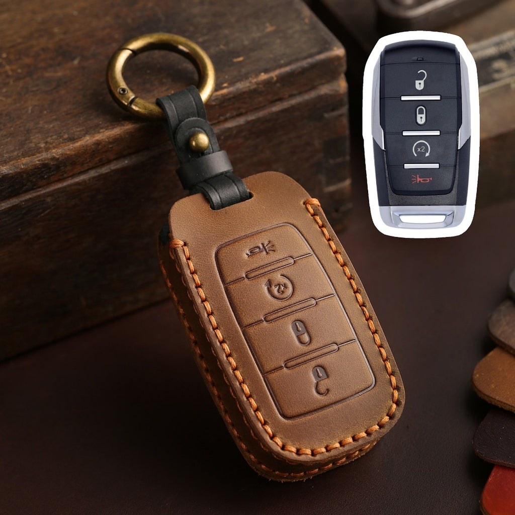 Carsine Dodge GMC Leather Car Key Cover 4,5,6 Button Brown / 4 Button