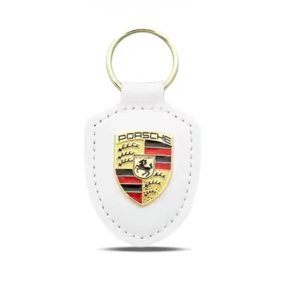 Genuine Leather Porsche Crest Key Ring