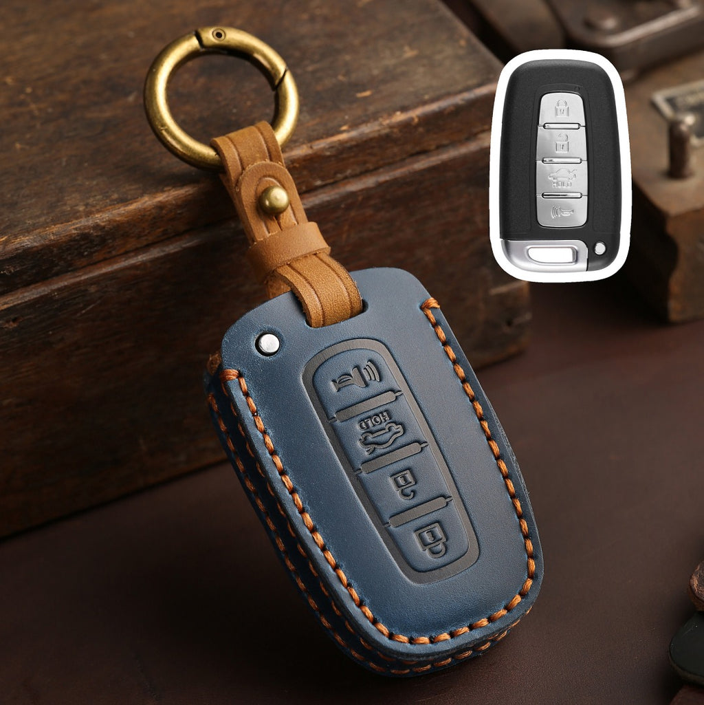 Étui de clé de voiture en cuir pour Hyundai IX35, Sonata 8 et Kia K2/K5 (3 ou 4 boutons)