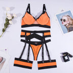 Carsine Orange and black sexy women's underwear garter straps G string Thong Orange and black / S
