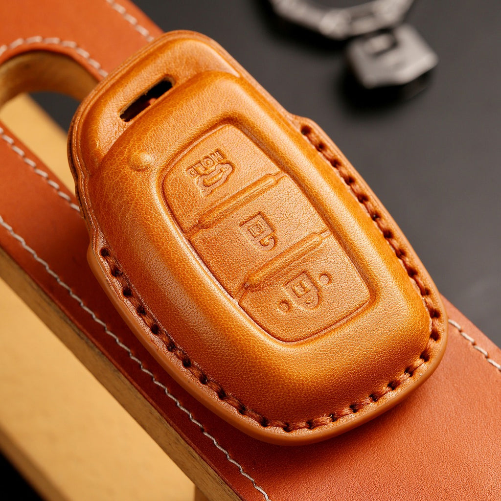 Carsine Hyundai Leather Car Key Cover 4 Button Black / 4 Button-A