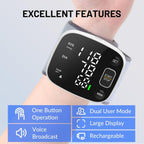 Carsine Blood Pressure Monitor Rechargeable Blood Pressure Monitors for Home Use Adjustable Automatic Wrist Cuff Voice Broadcast 2 * 120 Reading Memory for 2 Users with Carrying Case Black