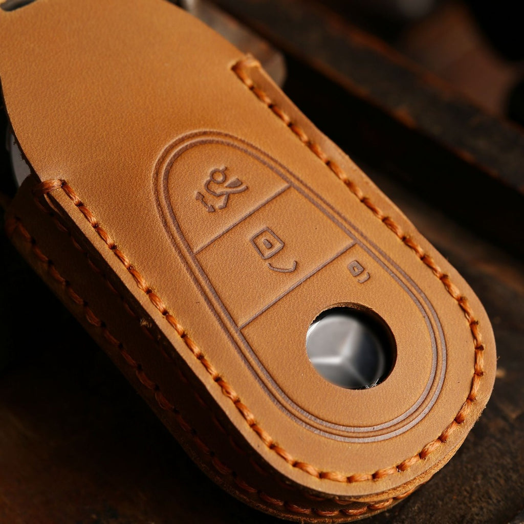 Étui de clé de voiture en cuir Mercedes-Benz à 3 boutons