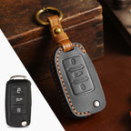 Carsine Volkswagen Magotan Lavida Folding Leather Car Key Cover 3 Button Black / B