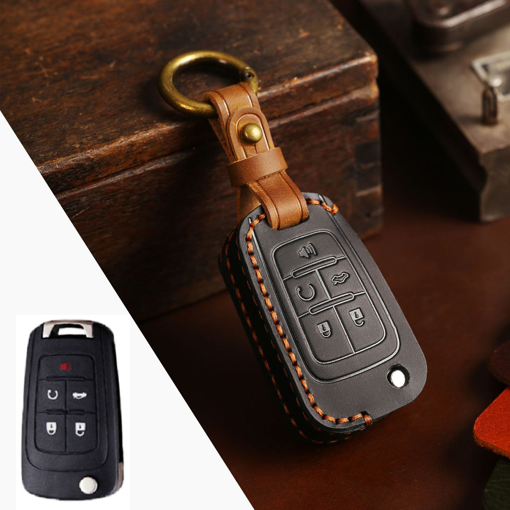 Carsine Buick Chevrolet Leather Car Key Cover 2,3,4,5 Button Black / 5 Button