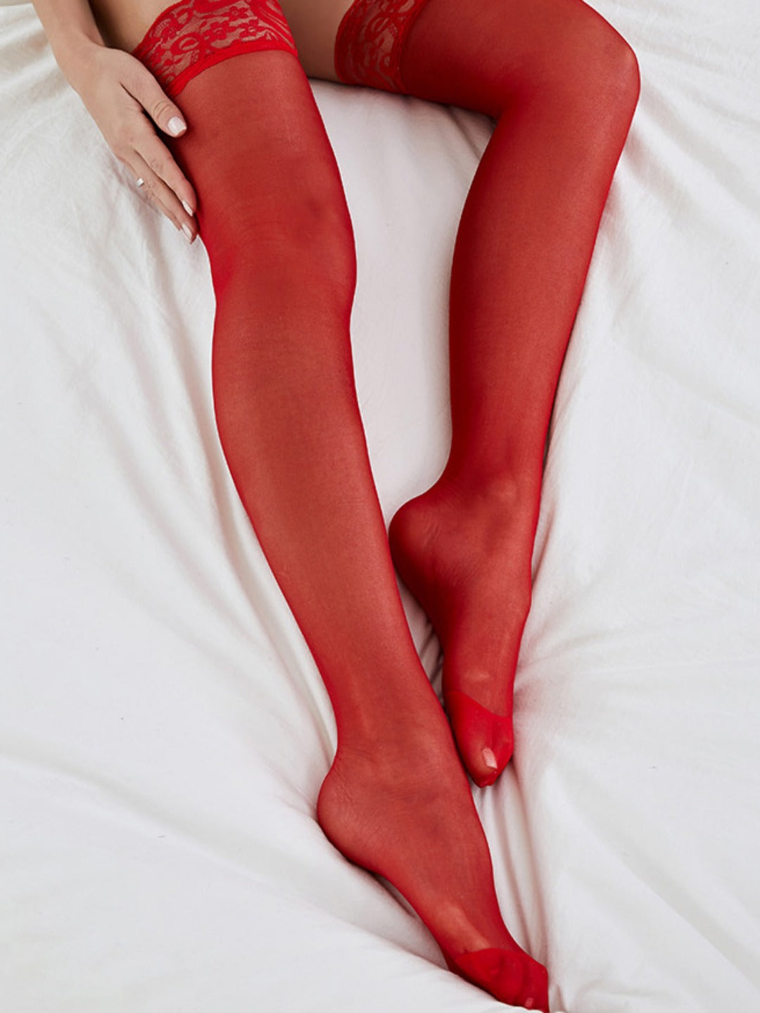 Carsine Sexy lace over the knee socks non-slip stockings Red