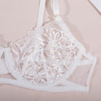 Embroidered Push-Up Sexy Lingerie and Garter 4 Pcs Set G string Thong