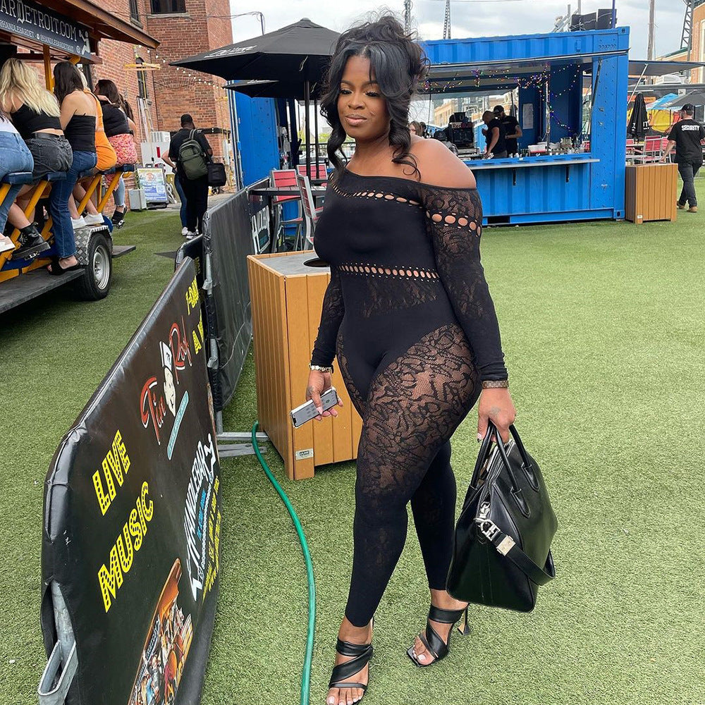 Carsine Sexy hot girl hollow one-piece high-elastic jumpsuit Black / One Size