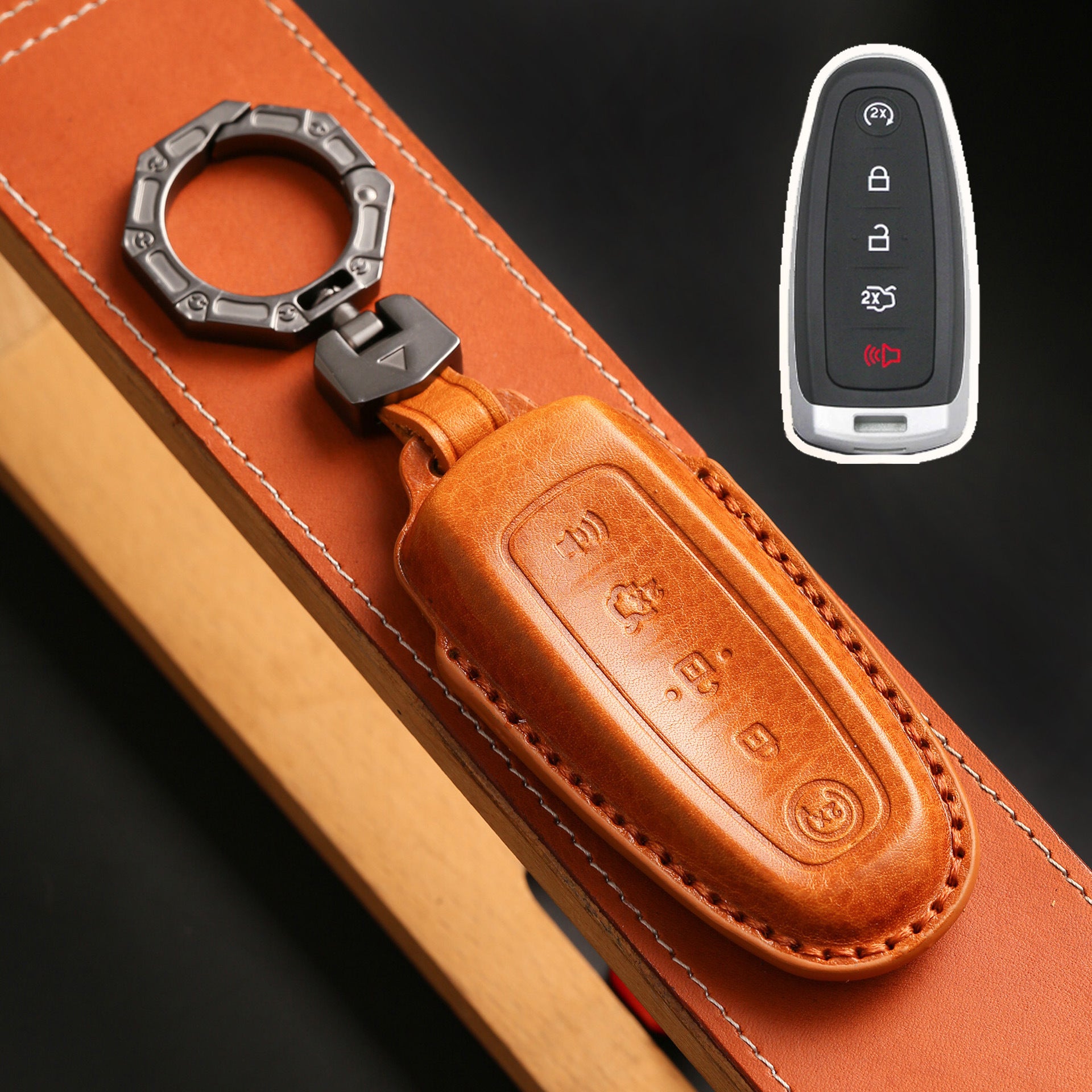 Ford Edge Explorer Lincoln MKT 2017 Navigator Leather Car Key Cover 5 Button