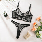 Polka Dot Mesh Ultra-Thin See-Through Sexy Bra 2-Piece Set G string Thong