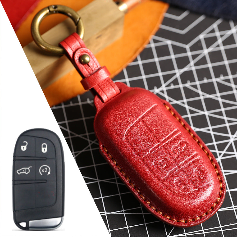 Carsine Jeep Leather Car Key Cover 4 Button Red / 4 Button