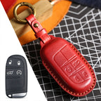 Carsine Jeep Leather Car Key Cover 4 Button Red / 4 Button