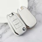 Carsine Citroen Peugeot Car Key Cover Silver Edge White