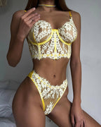 Solid color lace camisole bra briefs 2 piece set G string Thong