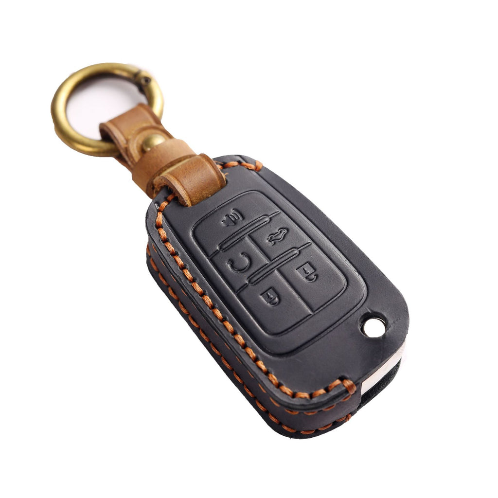 Carsine Buick Chevrolet Leather Car Key Cover 2,3,4,5 Button Black / 2 Button