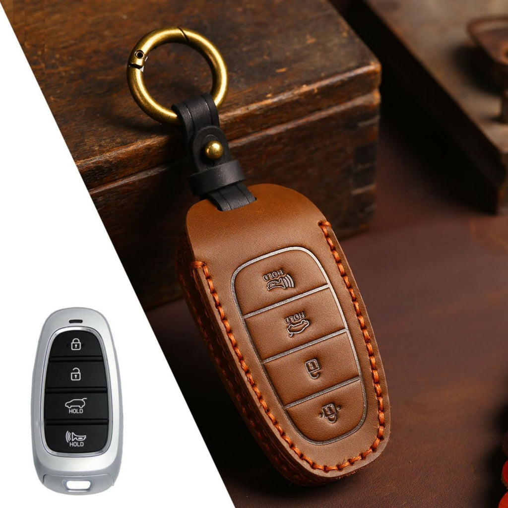 Carsine Hyundai STARIA SONATA Leather Car Key Cover 3,4,5,7 Button Brown / 4 Button