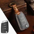 Carsine Volkswagen Magotan Lavida Folding Leather Car Key Cover 3 Button Black / A