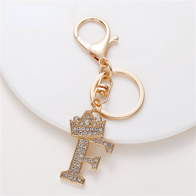 Carsine Rhinestone 26 Letters Car Keychain F