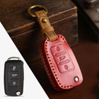 Carsine Volkswagen Magotan Lavida Folding Leather Car Key Cover 3 Button Red / B