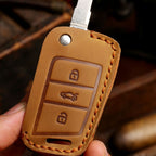 Carsine Volkswagen Magotan Lavida Folding Leather Car Key Cover 3 Button Black / A