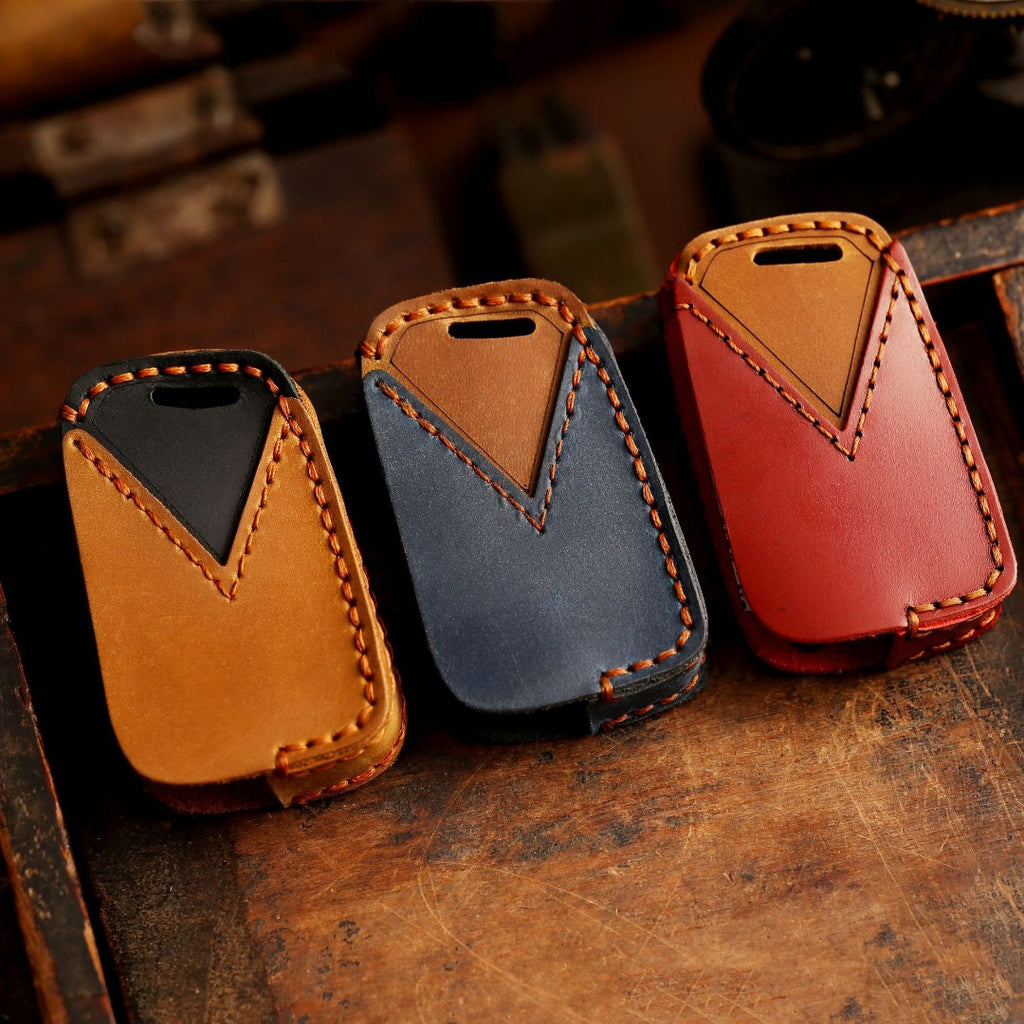 Carsine Volkswagen Magotan Lavida Folding Leather Car Key Cover 3 Button Black / A