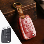 Carsine Volkswagen Magotan Lavida Folding Leather Car Key Cover 3 Button Red / A