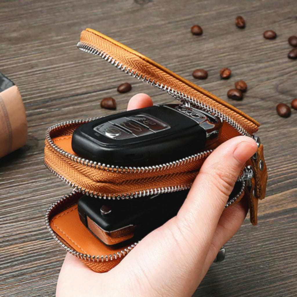 Universal leather double layer car key bag transparent window suitable for all models