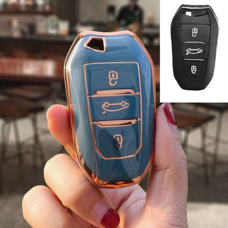 Carsine Citroen Peugeot Car Key Case Golden Edge Grey / Key case
