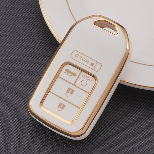 Carsine Honda Pilot Passport Acura Car Key Case Golden Edge White / 5 buttons