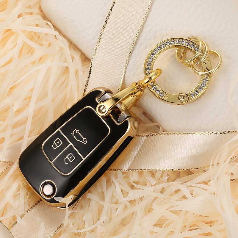 Carsine Chevrolet Holden Buick Vauxhall Car Key Case Golden Edge Black / Key case + O chain