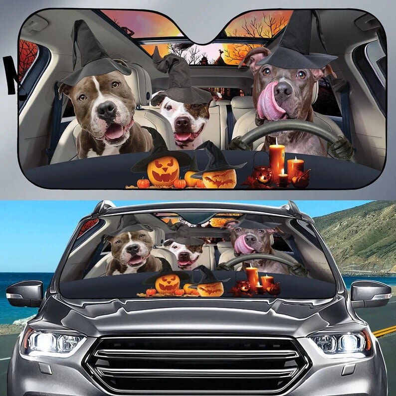 Carsine Pitbull Dog Family Car Sunshade Champagne