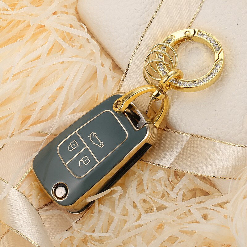 Carsine Chevrolet Holden Buick Vauxhall Car Key Case Golden Edge Grey / Key case + O chain